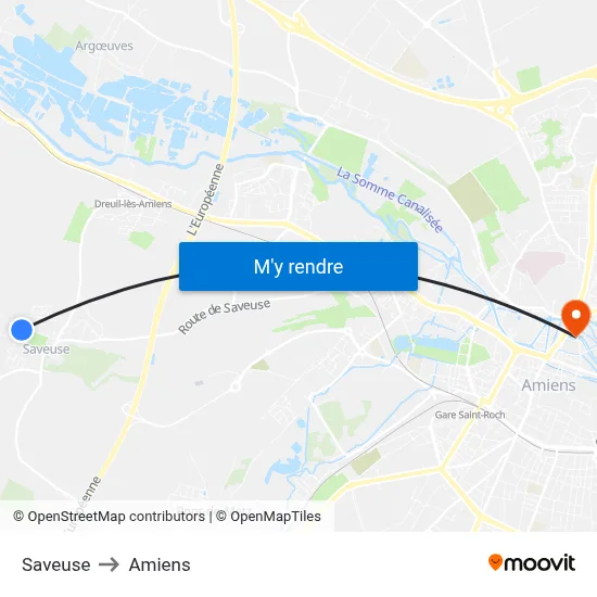 Saveuse to Amiens map