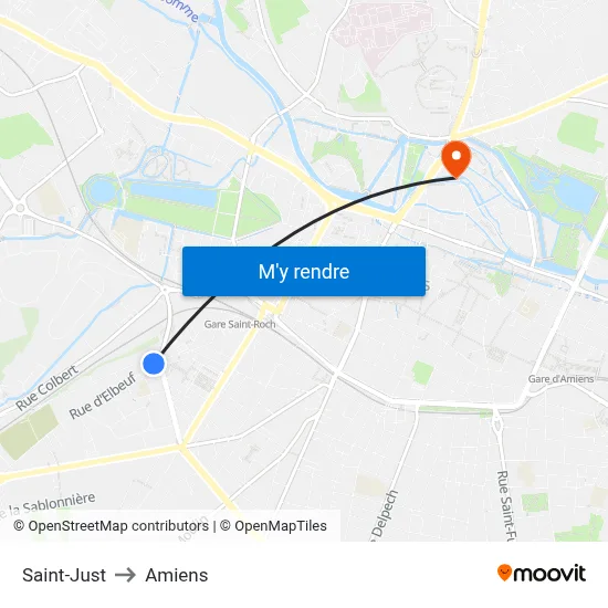 Saint-Just to Amiens map