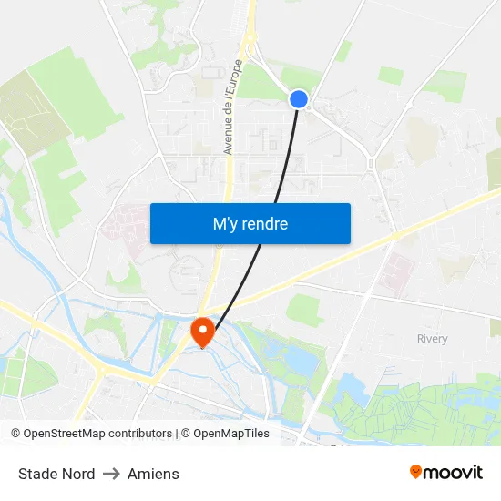 Stade Nord to Amiens map