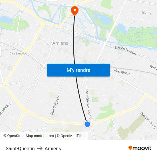 Saint-Quentin to Amiens map