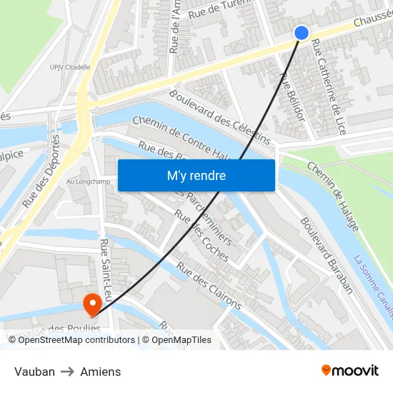 Vauban to Amiens map
