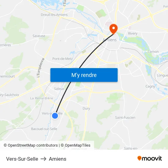 Vers-Sur-Selle to Amiens map