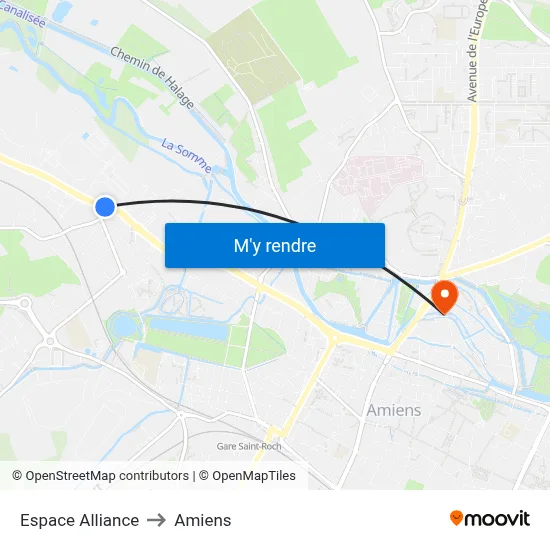 Espace Alliance to Amiens map