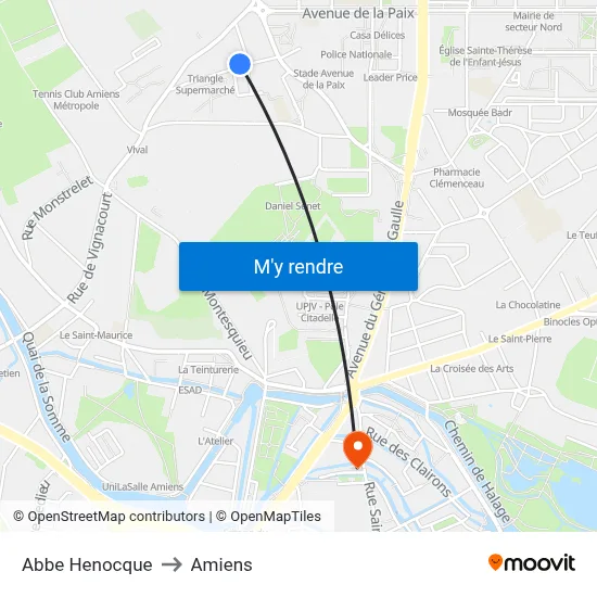 Abbe Henocque to Amiens map