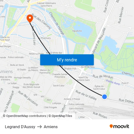 Legrand D'Aussy to Amiens map