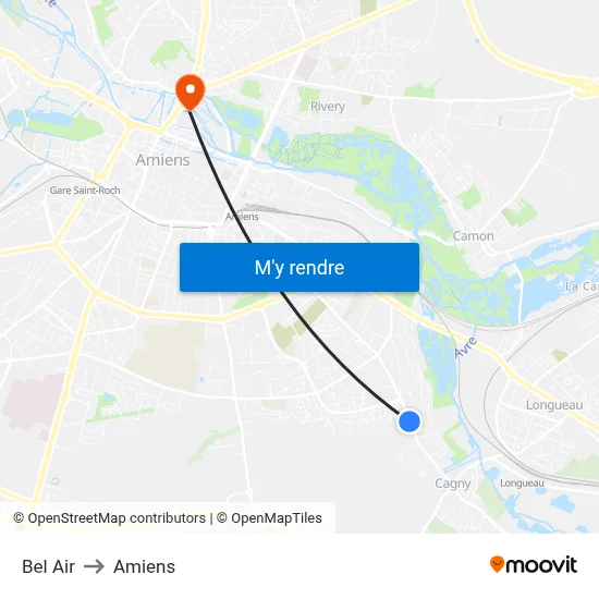 Bel Air to Amiens map