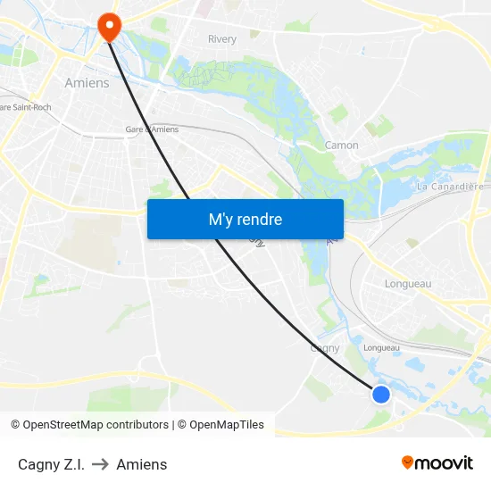 Cagny Z.I. to Amiens map