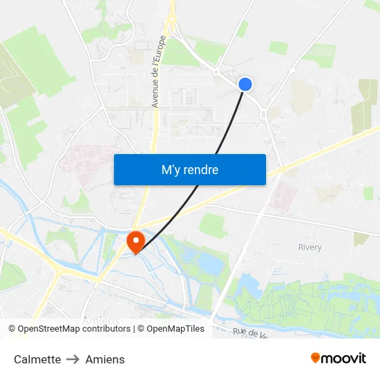 Calmette to Amiens map