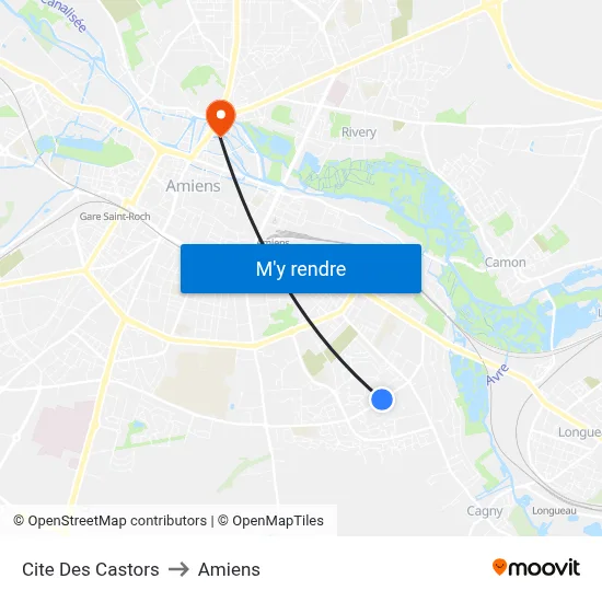 Cite Des Castors to Amiens map