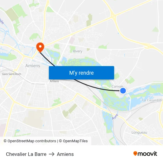 Chevalier La Barre to Amiens map
