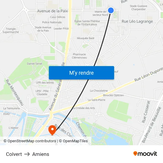 Colvert to Amiens map