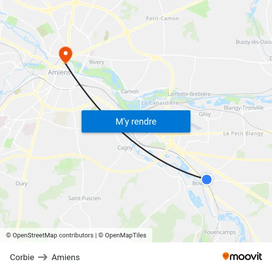Corbie to Amiens map