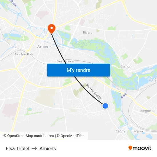 Elsa Triolet to Amiens map