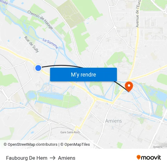 Faubourg De Hem to Amiens map