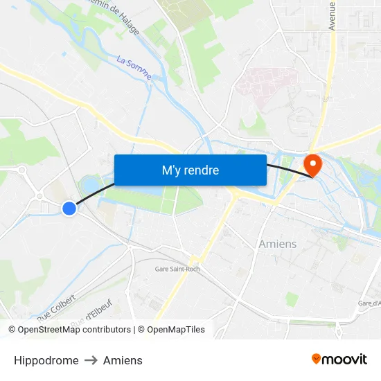 Hippodrome to Amiens map