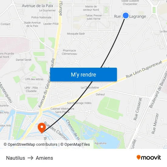 Nautilus to Amiens map