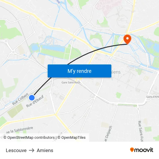 Lescouve to Amiens map