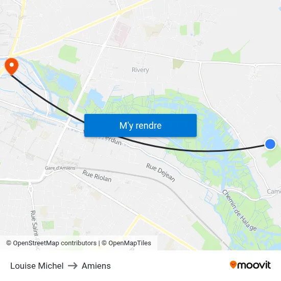 Louise Michel to Amiens map