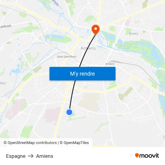 Espagne to Amiens map