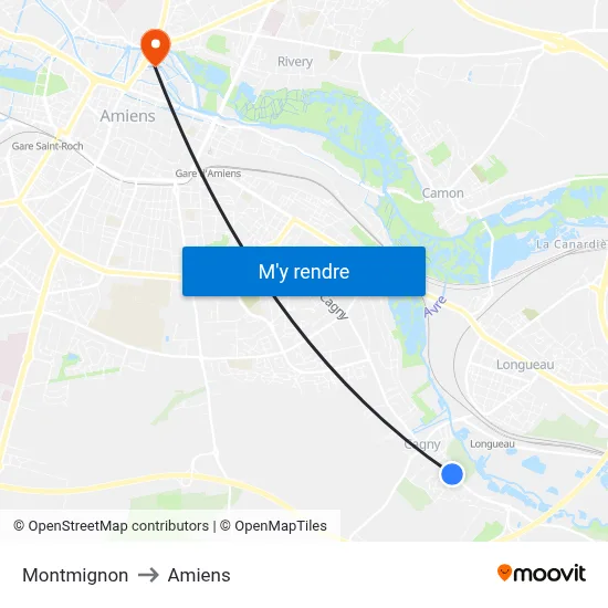 Montmignon to Amiens map