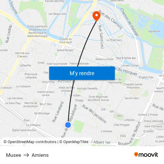Musee to Amiens map