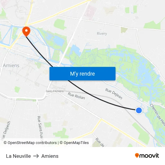 La Neuville to Amiens map