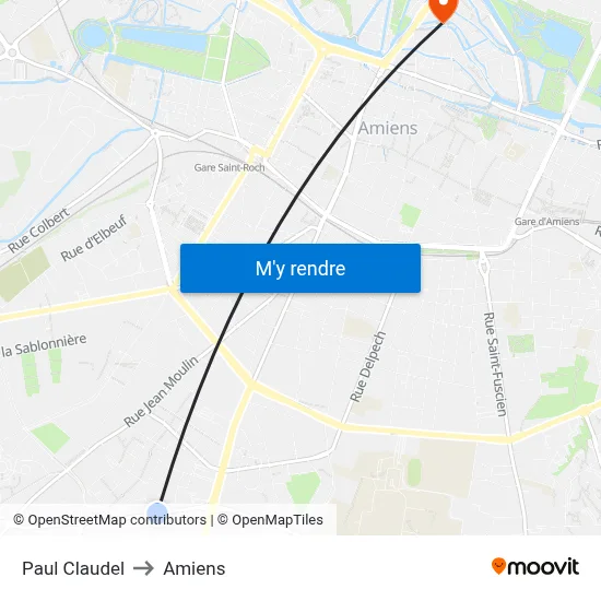 Paul Claudel to Amiens map