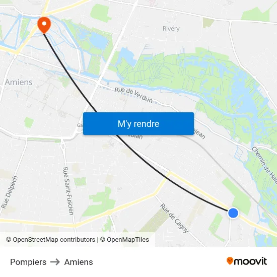 Pompiers to Amiens map