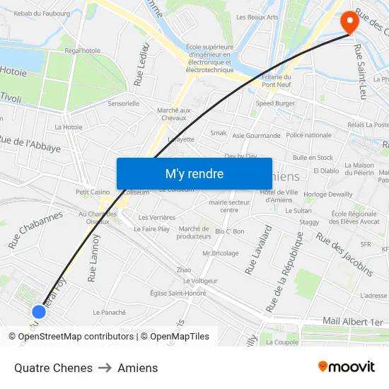 Quatre Chenes to Amiens map