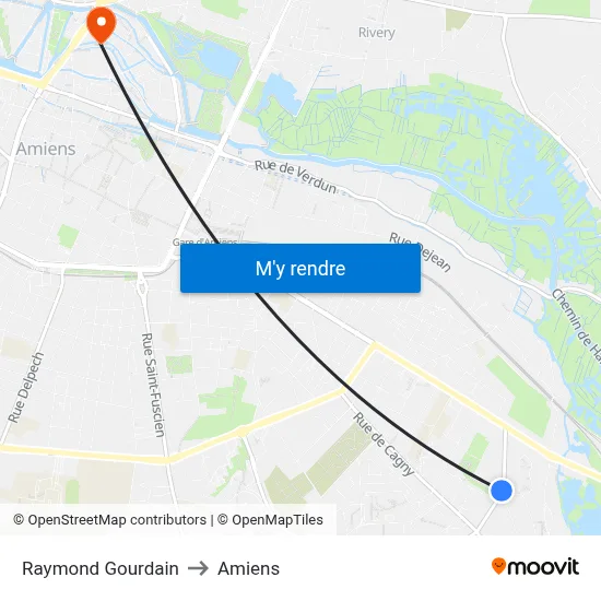 Raymond Gourdain to Amiens map
