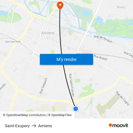 Saint-Exupery to Amiens map