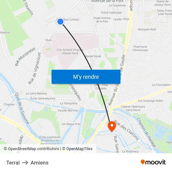 Terral to Amiens map
