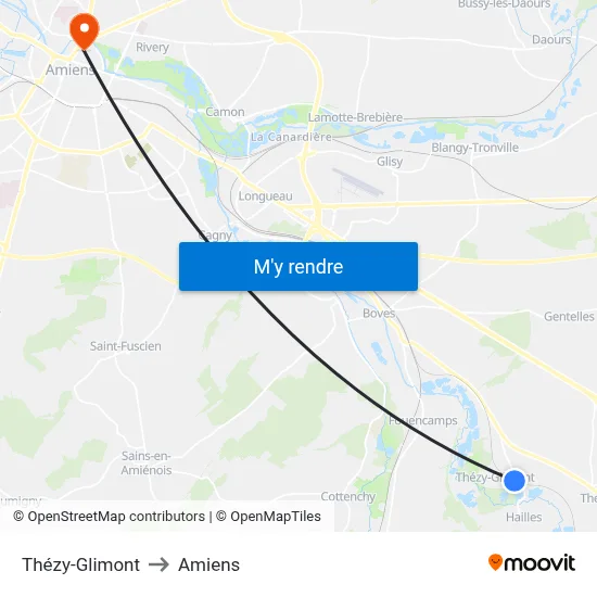 Thézy-Glimont to Amiens map