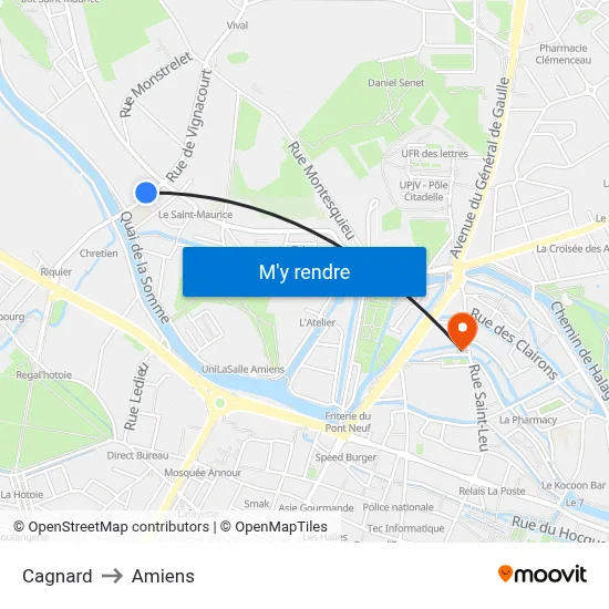Cagnard to Amiens map