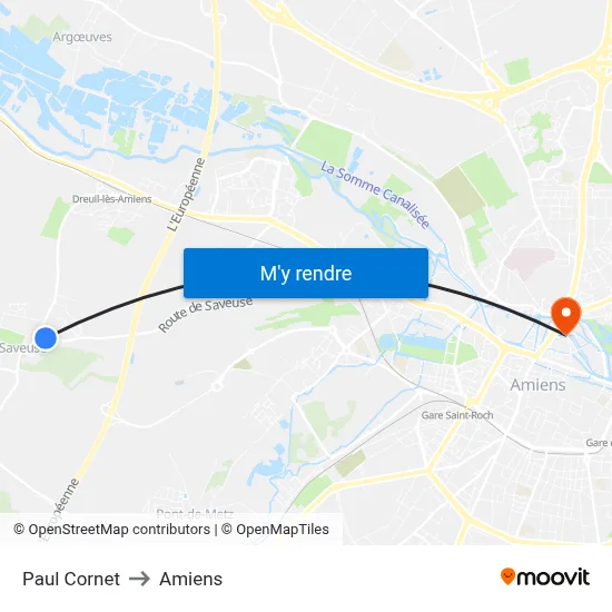 Paul Cornet to Amiens map