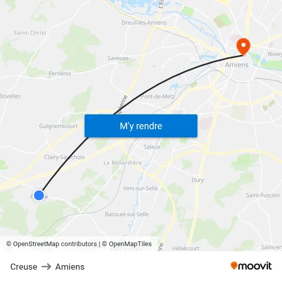 Creuse to Amiens map