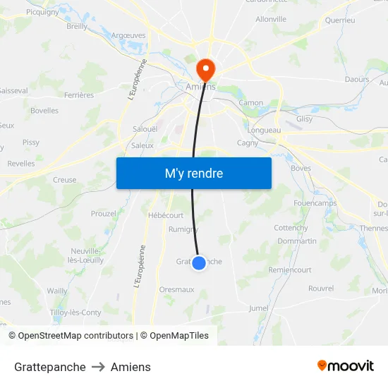 Grattepanche to Amiens map