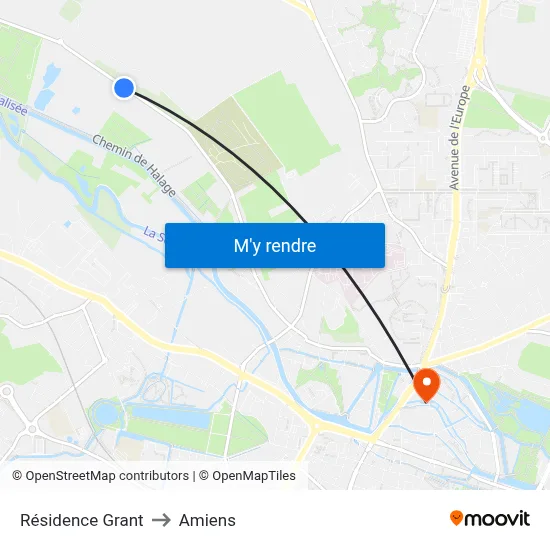 Résidence Grant to Amiens map