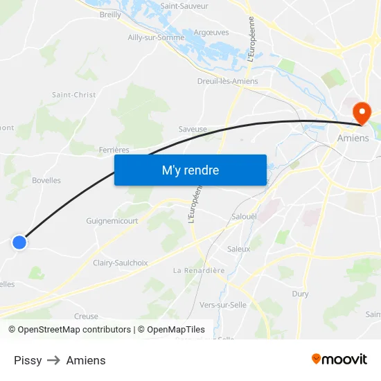 Pissy to Amiens map