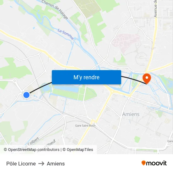 Pôle Licorne to Amiens map