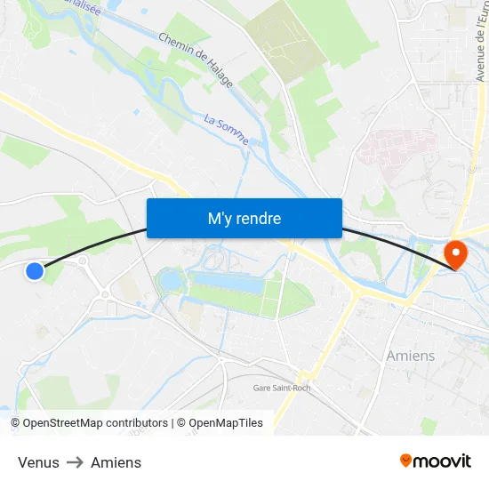 Venus to Amiens map