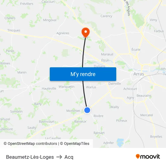 Beaumetz-Lès-Loges to Acq map