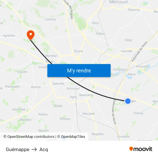 Guémappe to Acq map