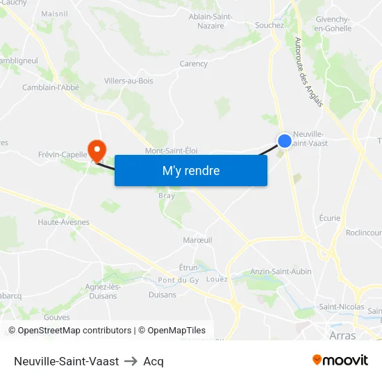Neuville-Saint-Vaast to Acq map