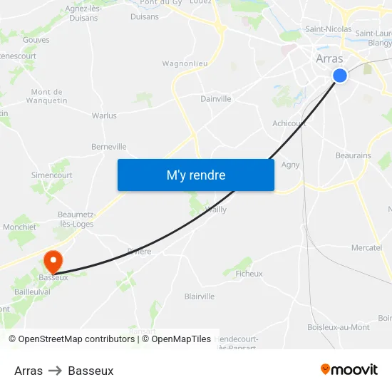 Arras to Basseux map
