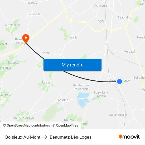 Boisleux-Au-Mont to Beaumetz-Lès-Loges map