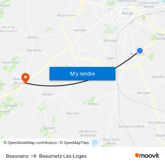 Beaurains to Beaumetz-Lès-Loges map