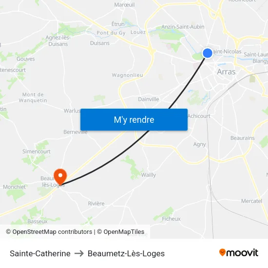 Sainte-Catherine to Beaumetz-Lès-Loges map