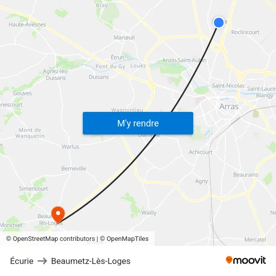 Écurie to Beaumetz-Lès-Loges map