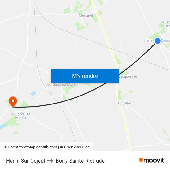 Hénin-Sur-Cojeul to Boiry-Sainte-Rictrude map